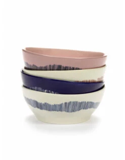 Serax Feast By Ottolenghi Kom L ø 17 Cm H 7 Cm Aardewerk Delicious Pink + Swirl-Stripes Blue -Serax b8921010ds5
